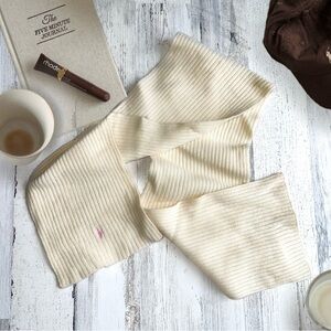 Ralph Lauren Vintage Y2K Wool Angora Ribbed Cream Scarf Pink Pony (Petite/Youth)